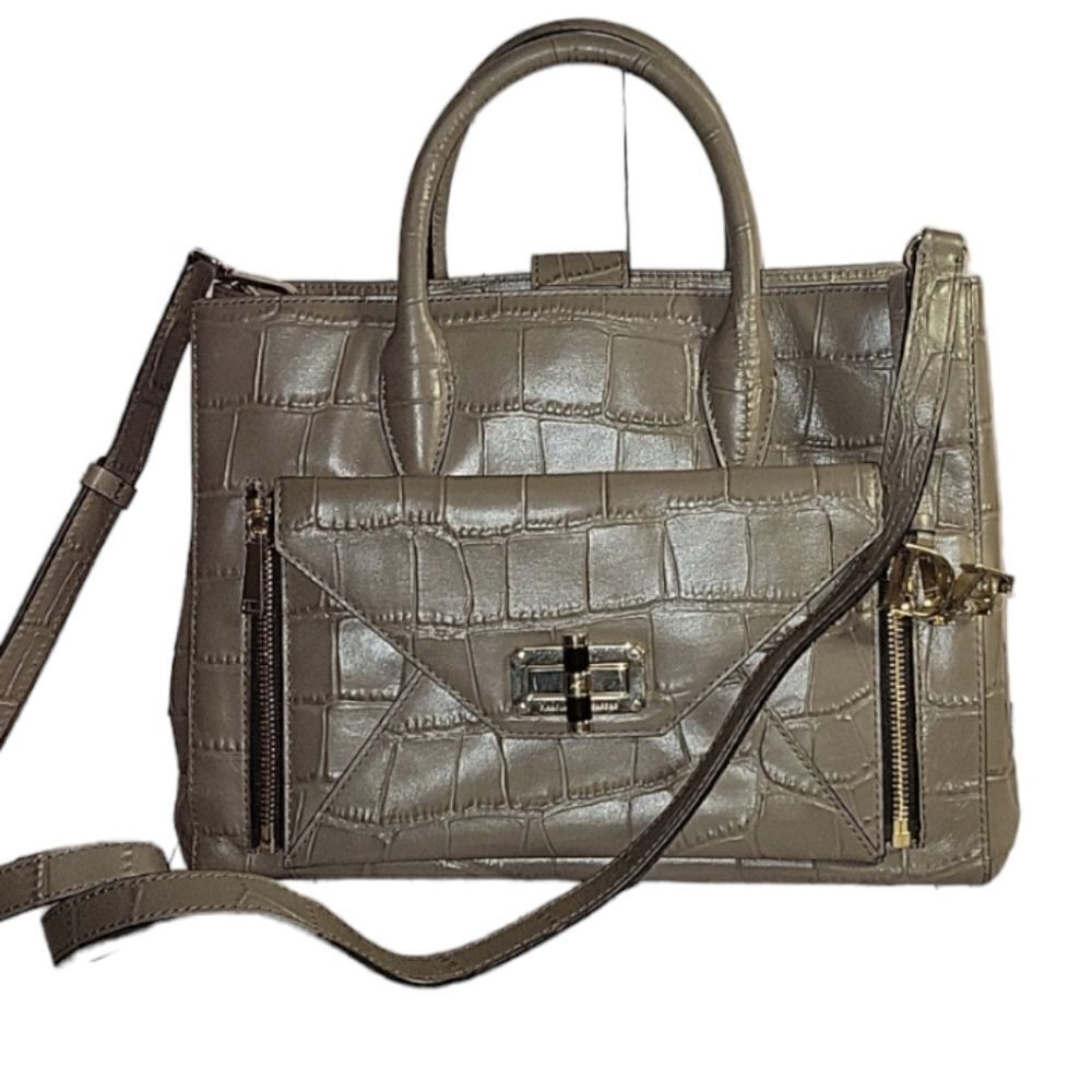 Diane von Furstenberg Secret Agent Tote Grey Croc Embossed Bag
